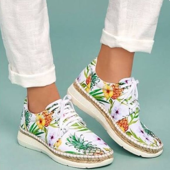 Free People Shoes - Free People White Tropical Print Jackson Sneaker